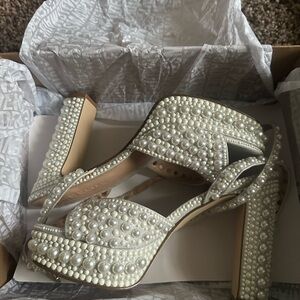 Steve Madden Pearl-Embellished Cream Heels